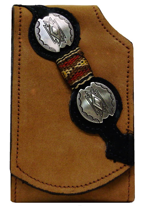 F2255031T - Flip phone cell case - 1 overlay with southwest ribbon, 2 southwest conchos, clip on back