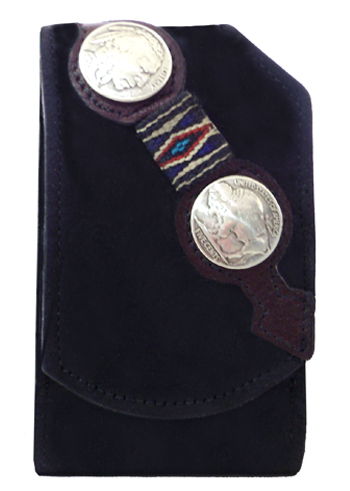 F2255106B - Flip phone cell case - 1 overlay with southwest ribbon, Indian head concho, buffalo concho, clip on back