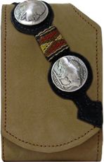 F2255106T - Flip phone cell case - 1 overlay with southwest ribbon, Indian head concho, buffalo concho, clip on back