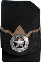 F2281050B - Flip phone cell case - 2 overlays, silver star inside silver circle concho, clip oh back