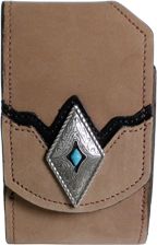 F2281067T - Flip phone cell case - Nu buck, 2 overlay, turquoise diamond concho, clip on back (Matching  0486067T, 8223067T)