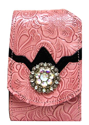 F2282210PP - Flip phone cell case - Western Rose, Swarovski crystal concho, clip on back