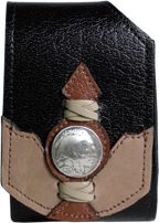 F2286107B - Flip phone cell case - Grain, 2 overlays, Indian Head Nickel concho, clip on back (Matching 0491107B, 8220107B)