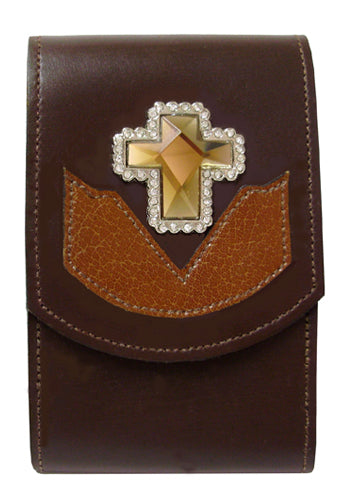 X2298179C - XL Smart phone case - 1 overlay, amber cross outlined by rhinestones concho, clip on back