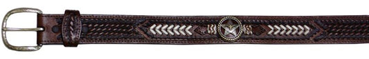 2760042C - Belt - 1.50 width - Lattice work, white lacing, longhorn on a star concho