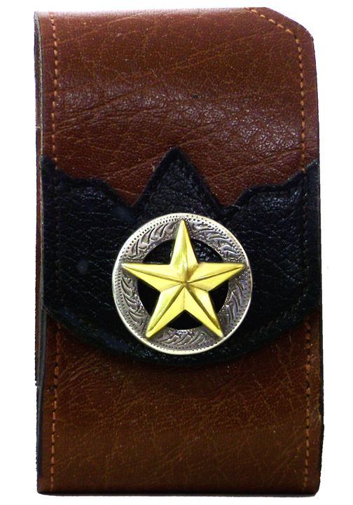 F2801055T - Flip phone cell case -= 1 overlay, raised gold star on antique silver circle, clip on back