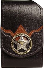 F2804042B - Flip phone cell case - 2 overlays, longhorn on star inside rope edged circle, clip on back