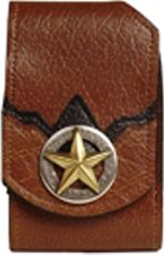 F2804055T - Flip phone cell case - 2 overlays, raised gold star on antique silver circle, clip on back