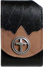 F2806062B - Flip phone cell case - 1 overlay, silver cross inside rope edged circle, clip  on back