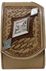 F2807034N - Flip phone cell case - Lattice work, 1 overlay, 2 small diamond & 1 large diamond conchos, clip on back