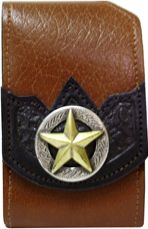 F2808055T - Flip phone cell case - 1 overlay, raised gold star on a antique silver circle, clip on back