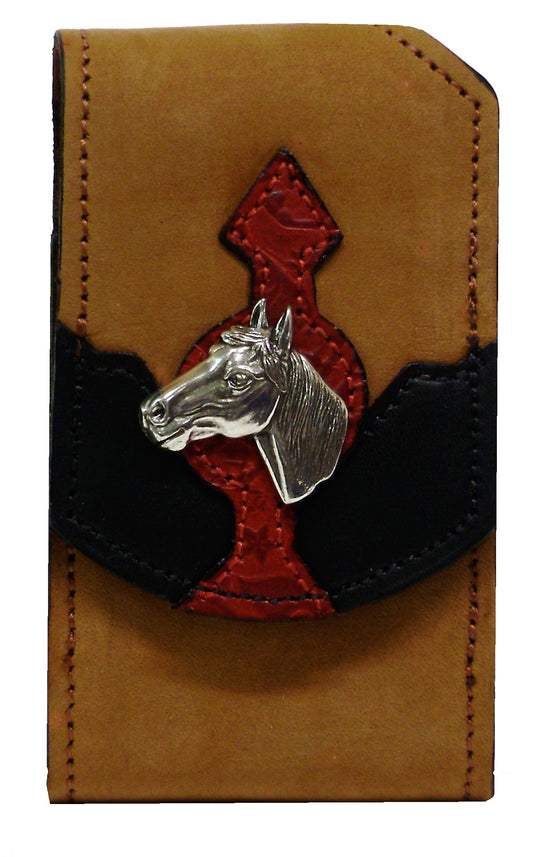 F2809169T - Flip phone cell case - 2 overlays, horse head concho, clip on back