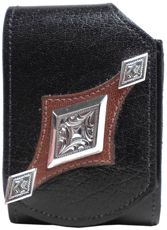 F2812034B - Flip phone cell case - Grain, 1 overlay, 3 diamond conchos, clip on back - Black