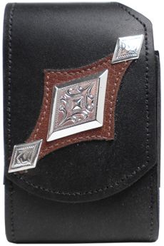 F2815034B - Flip phone cell case - Pullup, 1 overlay, 3 diamond conchos, clip on back - Black