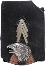 F2816140B - Flip phone cell case - Nubuck, 1 overlay, lacing, eagle head concho, clip on back - Black