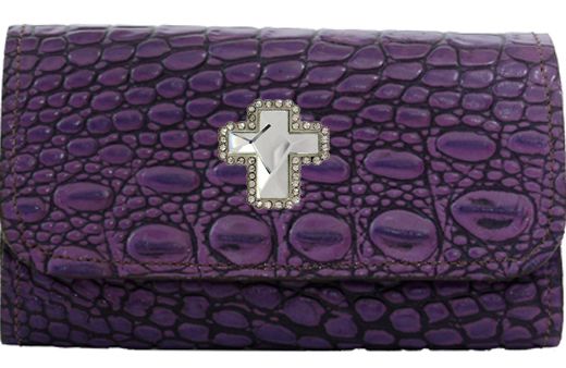 H2880221P - Smart phone case - Genuine Italian leather, rhinestone cross concho, clip on back - Purple