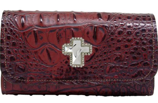 H2880221W - Smart phone case - Genuine Italian leather, rhinestone cross concho, clip on back - Wine