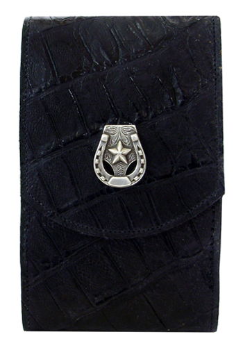 V2881152B - Smart phone case - Genuine Italian leather, star & horseshoe concho, clip on back