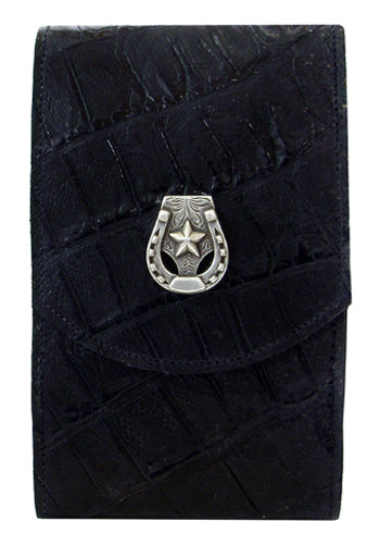 X2881152B - XL Smart phone case - Genuine Italian leather, star & horseshoe concho, clip on back