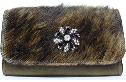 H2904208S - Smart phone case - Horizontal, Hairy calf with rhinestone flower concho, clip on back