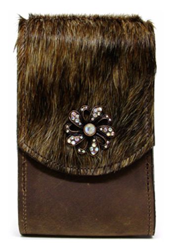 V2905208S - Smart phone case - Hairy calf with rhinestone flower concho, clip on back