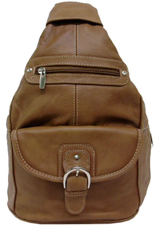 400499BR ALSO AVAIL IN  LBR - 9 x 13 x 7<br />Genuine leather backpack, 1 comp, 1 inside zip pckt, 3 outside zip pckts, 1 snap outside pckt, adjustable strap