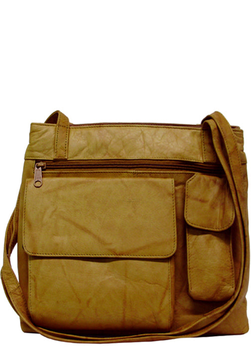 400502TN - 12 x 10 x 3<br />Genuine leather, 2 snap and 1 zipper pockets on front, 1 back zipper pocket, 2 zipper comps w/1 zipper pocket