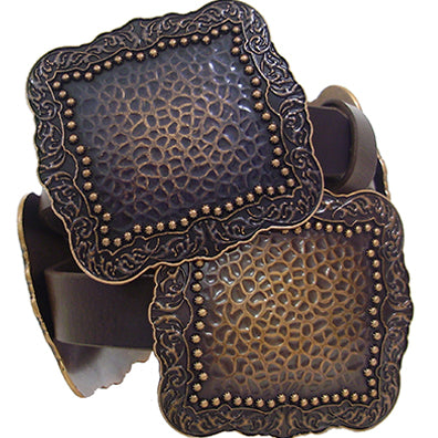 400C - Belt - 1 wide, Genuine Italian steer hide with large copper conchos and matching buckle