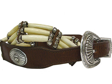 4801029C - BELT  - 1.25 taper to 1, Bone Beads, 3pc Buckle Set, Sun Face Conchos