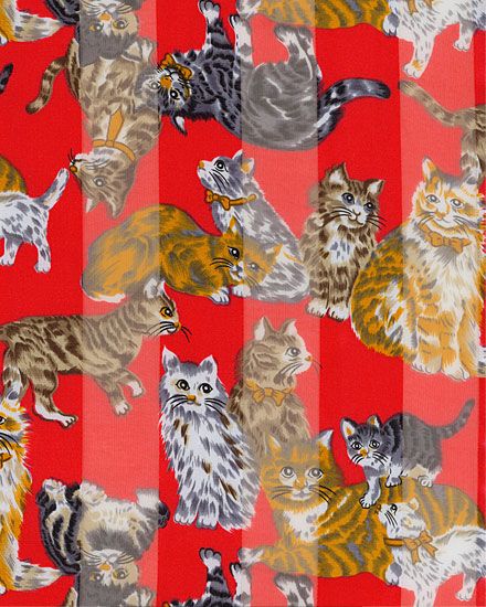 500058RD - 13 x 60 <br /> SCARF - CATS ON SOLID PRINT - RED code A