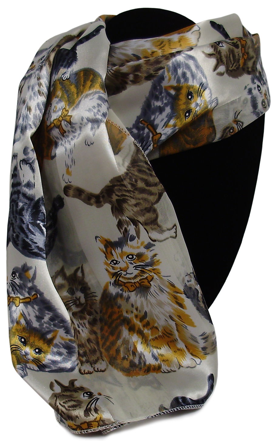 500058TN - 13 x 60 <br /> SCARF - CATS ON SOLID PRINT - TAN  code A