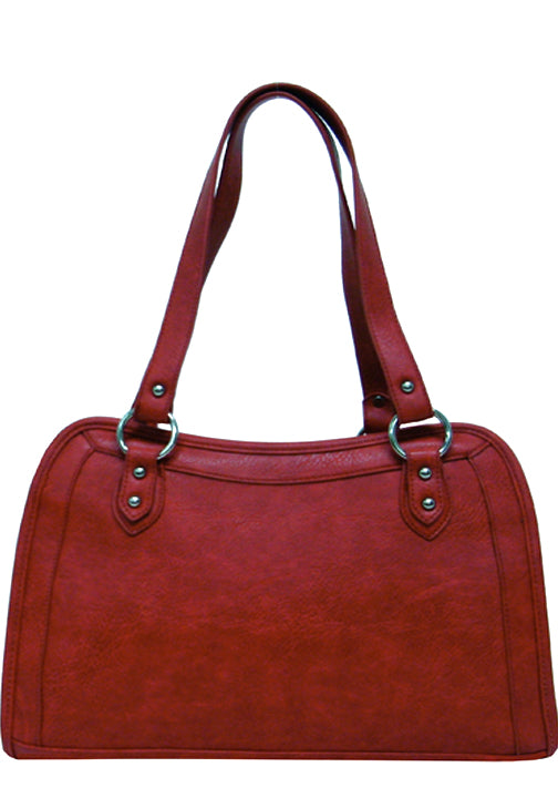 500202RD - 14 x 8.5 x 3.5<br />Solid, zipper comp with 3 pockets, back zipper vert concealed and open pockets, feet