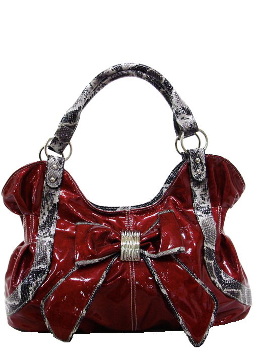 500278RD - 18 X 13 X 4.5<br />Bow on front with snake print trim, 1 comp, zipper closure