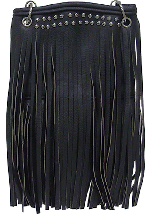 500280TN & MT ONLY - 6 X 8<BR />Mini phone bag, 2 layers of fringe w/studs across top, snap comp, back open pocket, chain strap