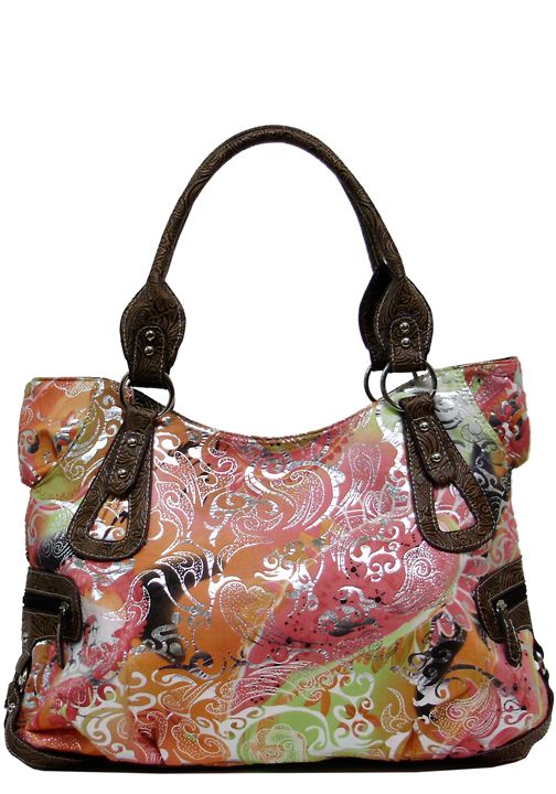 500316FLBR - 11.5 X 13.5 X 5.25<br />Floral print, zipper closure, 2 zipper pckts on ends, zipper pckt on back (500578FLBR) - Brown