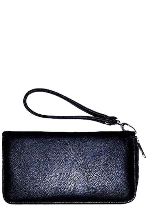 W500401BK - 7.5 x 4.25 x 1<br />Single Zip on 3 Sides, Clutch Wristlet, Inside - 3 Sections w/ Zip Pckt, 12 CC Slots