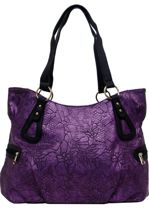 500438PU - 13.75 x 11.5 x 5<br />Crinkled print w/brown trim, 1 comp w/3 pckts, back zip & open pckts