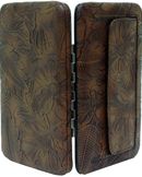 W500462BR - 7.5 x 4.5 x .75<br />Embossed print, cc slots, checkbook, snap pocket on back