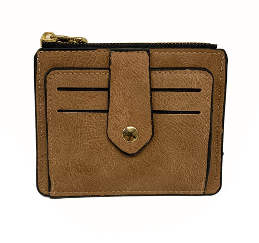 .500465CA<br />ALSO AVAIL IN BG,BR, NV, TN - 4.5 x 3.5 x 1<br />Fashion Half Wallet with Tab Over<br />Card Slots, Zip Pocket, Goldtone Hardware.