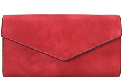 .500480RD - 7.5 x 4.25 x 1<br />Fashion Wallet - Envelope Style. Inside: Center Zip Pkt Inside Zip-around Section. Inside Front & Bk: CC Pks