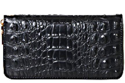 .500481BK - 7.5 x 4 x 1<br />Gator Embossed Zip-Around Fashion Wallet<br />with Wrist Strap, Goldtone Hardware, Divider Zip Pkt.