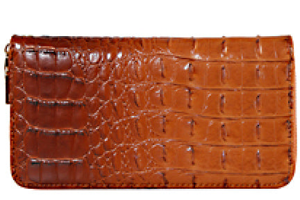 .500481TN - 7.5 x 4 x 1<br />Gator Embossed Zip-Around Fashion Wallet<br />with Wrist Strap, Goldtone Hardware.