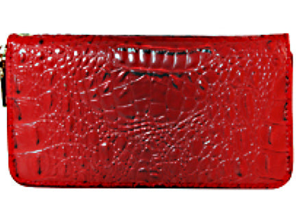 .500481RD - 7.5 x 4 x 1<br />Gator Embossed Zip-Around Fashion Wallet<br />with Wrist Strap, Goldtone Hardware.