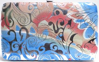 W500484FLBL - 7.5 x 4.5 x .50  <br space/> Cloth Material in floral & swirl designs,ckbk,cc slots open pocket - Floral/Blue