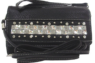 W500508BK - 7.5 x 4.5 x 1.5<br />Rolls of studs & rhinestones, cc slots, zip & open pckts, back zip & open pckts, wrist & 47 straps