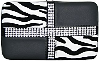 W500542BK - 7.5 x 4.5 x .75<br />Zebra print & solid print w/rolls of rhinestones, checkbook, cc slot, back snap pckt (500348)