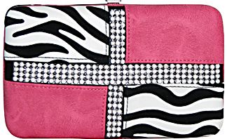 W500542HP - 7.5 x 4.5 x .75<br />Zebra print & solid print w/rolls of rhinestones, checkbook, cc slot, back snap pckt (500348)