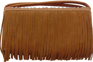 W500545TN - 7.5 x 4.5 x 1.5<br />Fringe topped with rhinestones and studs,  cc slots, ID holders, zip & open pckts, back zip & open pckt