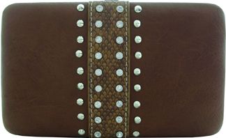 W500579BR - 7.5 X 4.5 X .75<br />Solid material w/ a roll of snake skin print outlined by small rhinestones & studs, cc slots, chckbk