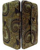 W500587BK - 7.5 x 4.5 x .75<br />Paisley print, cc slots, checkbook, back snap pocket